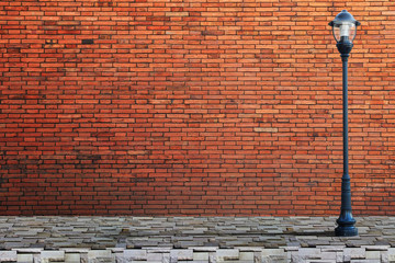 Lamp post street on brick wall background