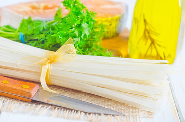 Poster - raw rice noodles and raw salmon