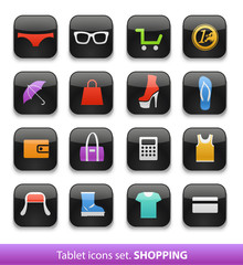Poster - Shopping. Tablet buttons collection isolated on white