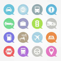 Poster - Transportation,  web icons set in color speech clouds