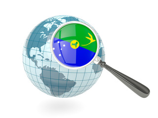 Magnified flag of christmas island with blue globe