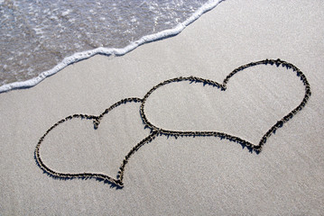 heart outline on beach sand with wave