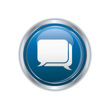 Speech bubbles icon on the blue with silver round button