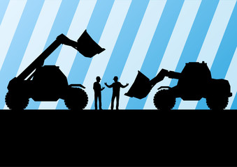 Excavator tractors detailed silhouettes illustration in construc