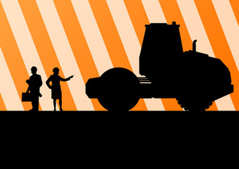 Excavator tractors detailed silhouettes illustration in construc