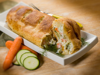 Poster - strudel with vegetables, selective focus