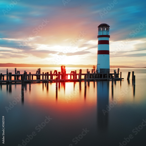 Obraz w ramie Ocean lighthouse sunset