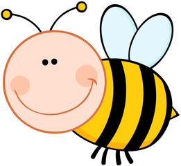 Wall Mural - Smiling Bumble Bee Cartoon Mascot Character Flying