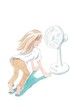 © 吉岡公平 - 扇風機の風にあたる女性