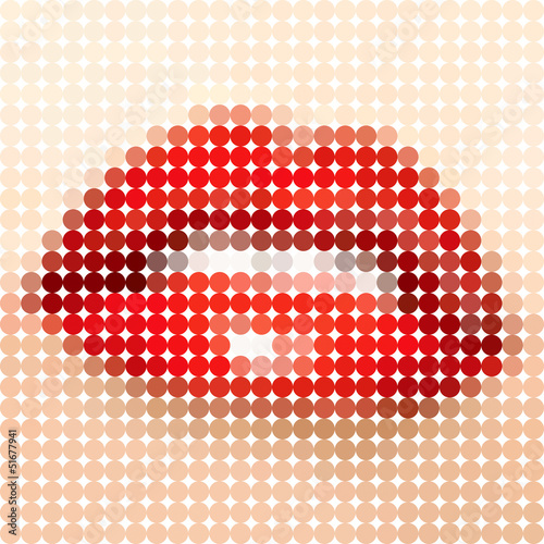 Fototapeta na wymiar Feminine mouth, lips, vector circle color tone dots