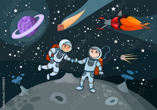 Naklejka dekoracyjna vector illustration of 2 cosmonauts