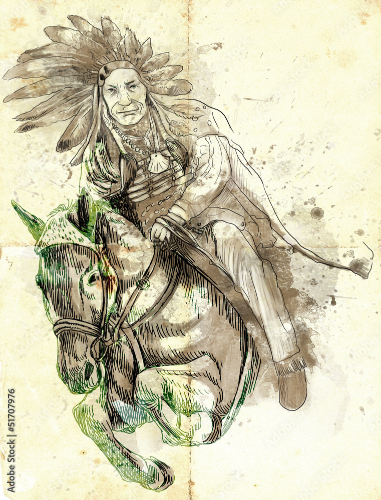 Fotoobraz Indian Chief riding a horse beton architektoniczny