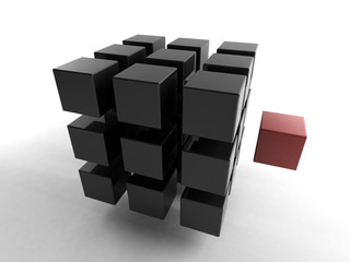 Wall Mural - Black 3d cube with mini red cube | Concept 