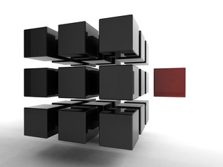 Wall Mural - Black 3d cube with mini red cube | Concept 
