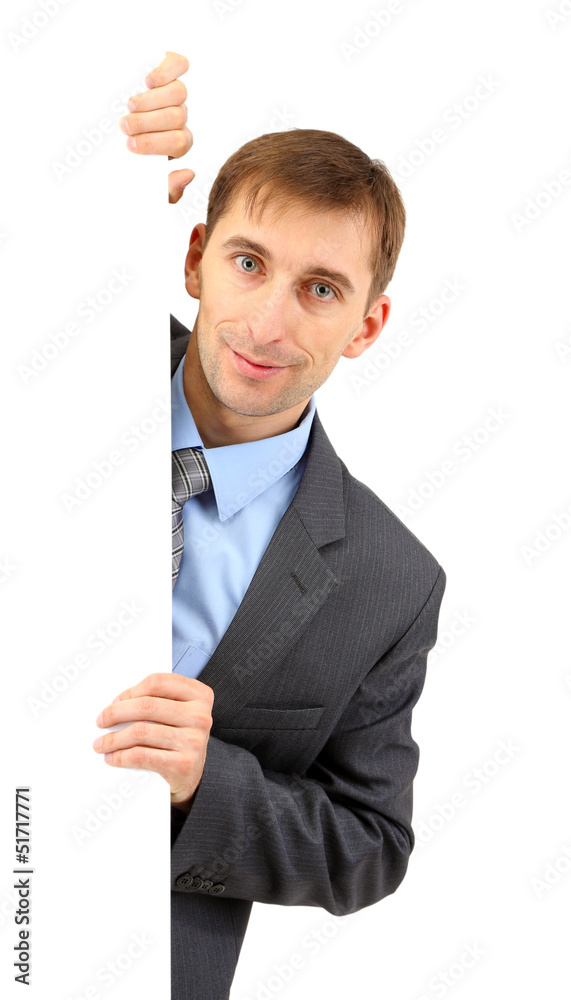 Young businessman isolated on white.