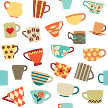 Seamless Pattern With Colorful Cups