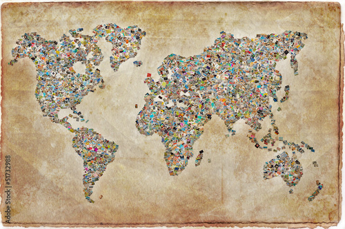 Plakat na zamówienie Carte du monde photos, texture vintage