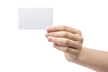 Canvas Print - female teen hand holding blank visiting card