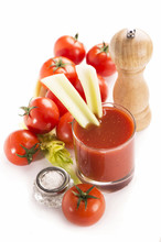 Tomato Juice, Salt And Tomatoes On A White Background