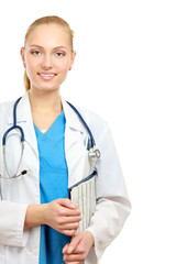 Young doctor with stethoscope and clipboard