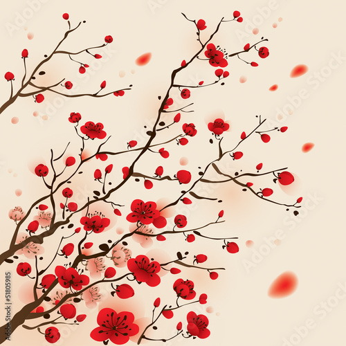 malarstwo-w-orientalnym-stylu-kwiat-sliwki-na-wiosne
