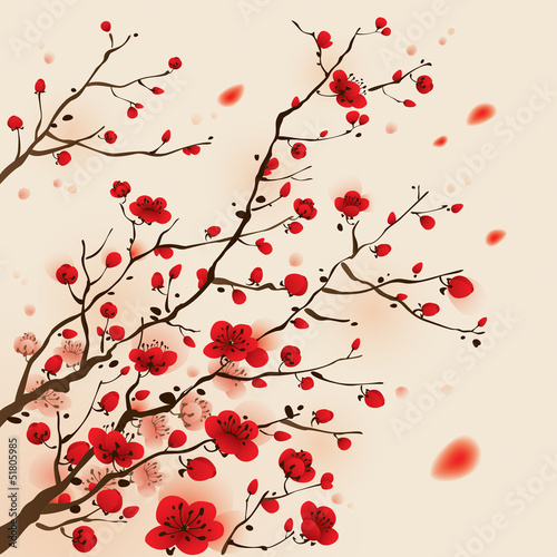 Naklejka na kafelki Oriental style painting, plum blossom in spring