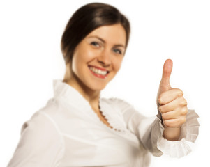 bright picture of lovely woman showing ok sign