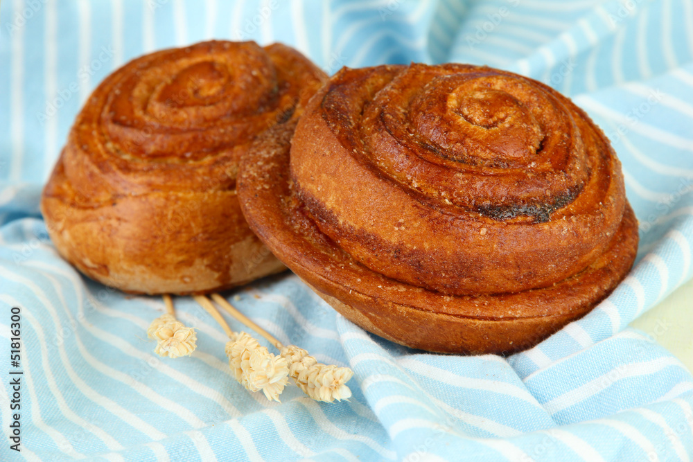 Composition with buns, on color napkin, close up