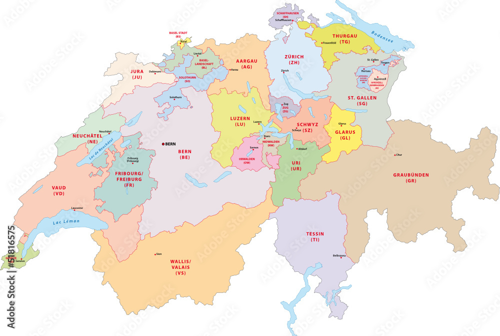 Stock-Vektorgrafik „Schweiz Kantone“ | Adobe Stock