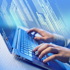 Click! Hands of a man on keyboard