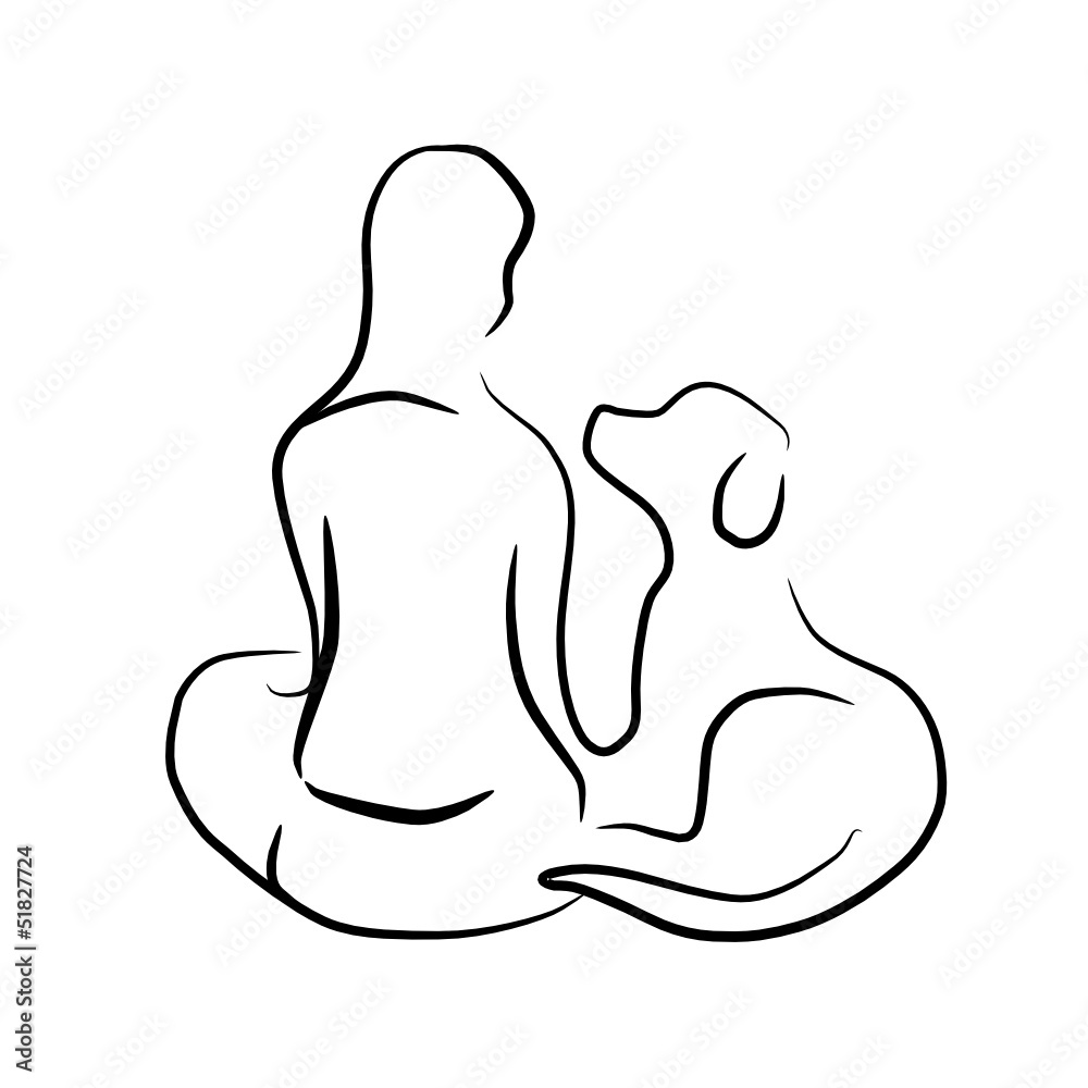 frau mit hund - skizze schwarz auf weiß Stock Vector | Adobe Stock, image size:1000x1000