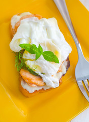 Wall Mural - Close Up of Poached Delicious Egg with Whole Grain Bread