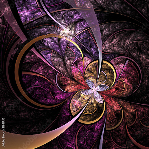 Naklejka ścienna Colorful fractal flower or butterfly, digital artwork