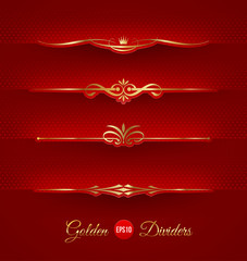 Vector set of golden decorative dividers