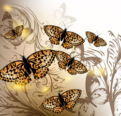 Wall Mural - Background with vector butterflies for design