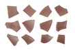 Chocolate pieces and chips collection on white, clipping path