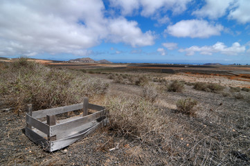 Old wooden abandoned box in the desert