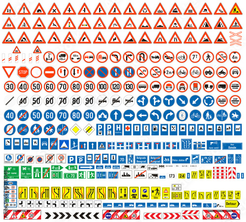 Fotografía Traffic signs colection, europen, more than 300 pcs