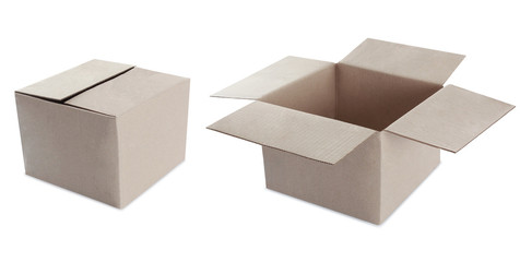 Canvas Print - Cardboard box on white. open and closed