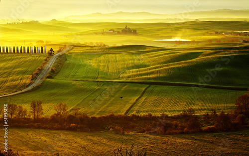 Obraz w ramie morning on countryside in Tuscany