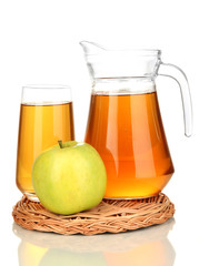 Poster - Full glass and jug of apple juice and apple isolted on white