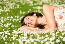 Happy Woman Relaxing On Nature