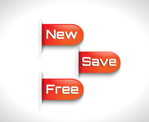 Aufkleber - New, Free and Save paper tag with delicate shadows.