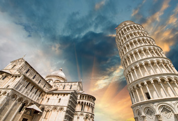 Sticker - Pisa, Tuscany. Wonderful wide angle view of Miracles Square