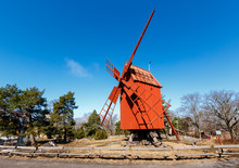 Traditional Swedish Windmill In Skansen National Park, Stockholm