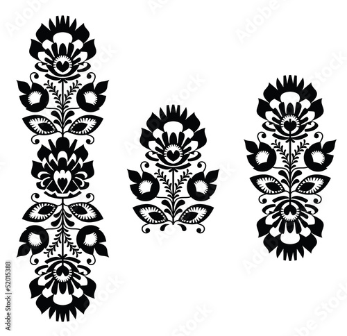 Obraz w ramie Folk embroidery - floral traditional polish in black and white