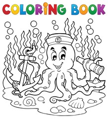 Canvas Print - Coloring book octopus sailor 1