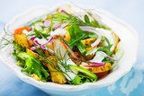 Fototapeta  - Fresh salad with roasted chicken and potatoes