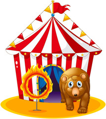 Sticker - A red tent at the back of a bear and a flaming ring