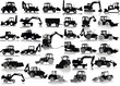 Set of 32 silhouettes of a tractors of road service
